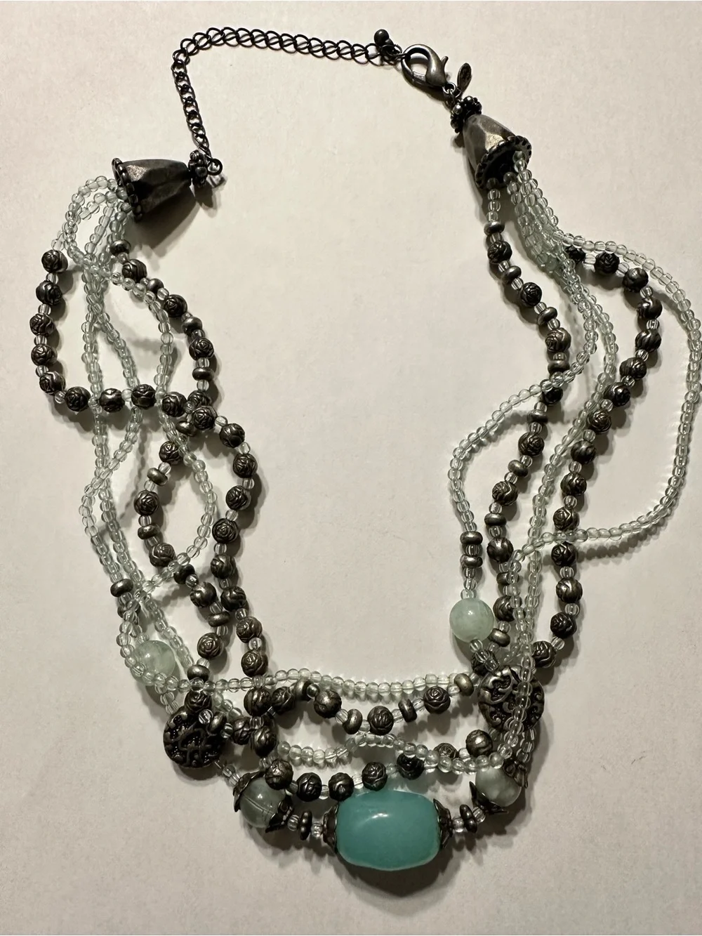 Premier Designs Cool Waters Beaded Necklace with Silver-Tone Accents - Retired